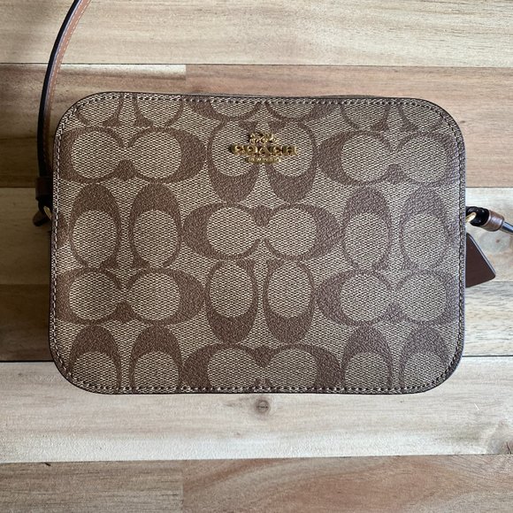 Coach Mini Camera Bag In Signature Canvas - Leather KHAKI BROWN SADDLE 2. - Picture 4 of 16